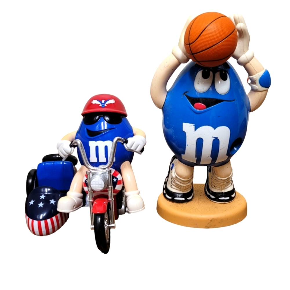 2pc M&M Motorcycle Candy Sidecar / M&Ms Candy 1990s Tall Basketball Dispenser